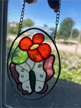 Handmade Stained Glass Butterfly Suncatcher - Red, Green, Purple